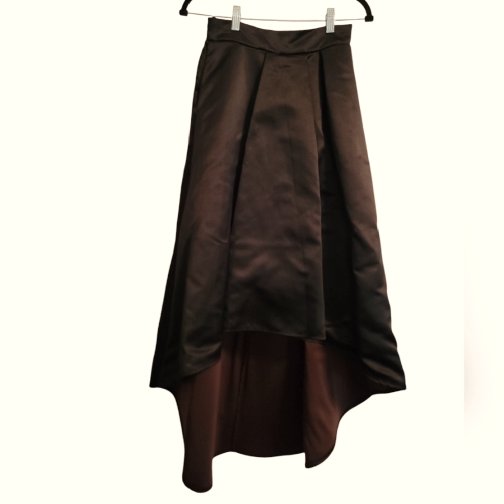 Black Satin Hi Low Maxi Skirt Wicked Witch